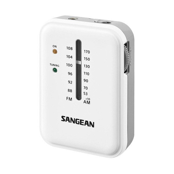 Sangean sr-32 blanco radio de bolsillo fm/am auriculares jack y correa