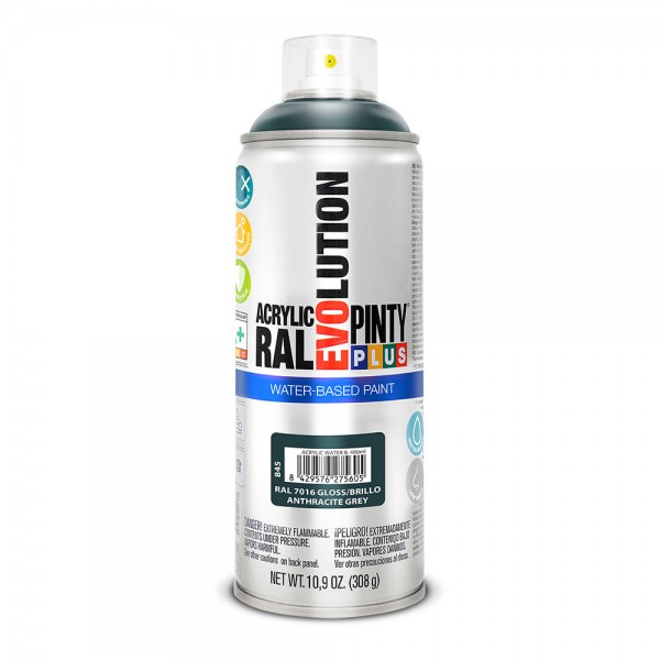 Pintura acrílica spray evolution water-based 520 cc ral 7016 gris antracita