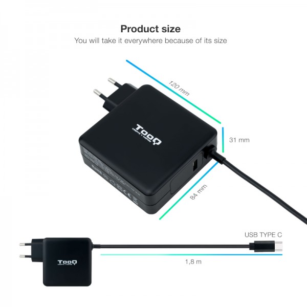 Tooq cargador portátil conector usb-c 90w